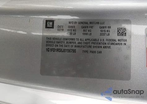 2018 Chevrolet Camaro 2Lt z USA, uszkodzony, nr VIN 1G1FD1RS6J0156790